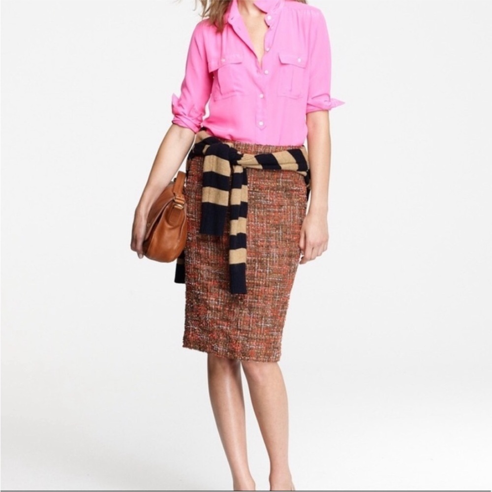 J Crew No. 2 Pencil Skirt Orange Brown Tweed Size 4